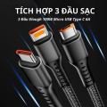 Dây cáp sạc nhanh tự ngắt 100W tích hợp 3 cổng sạc