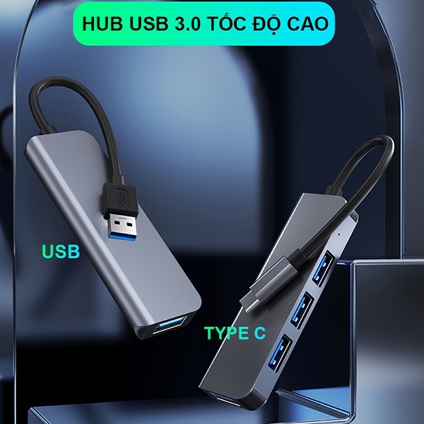 HUB Type C và HUB USB 3.0 tốc độ cao, HUB 3.0 USB 4 port SIDOTECH cao cấp